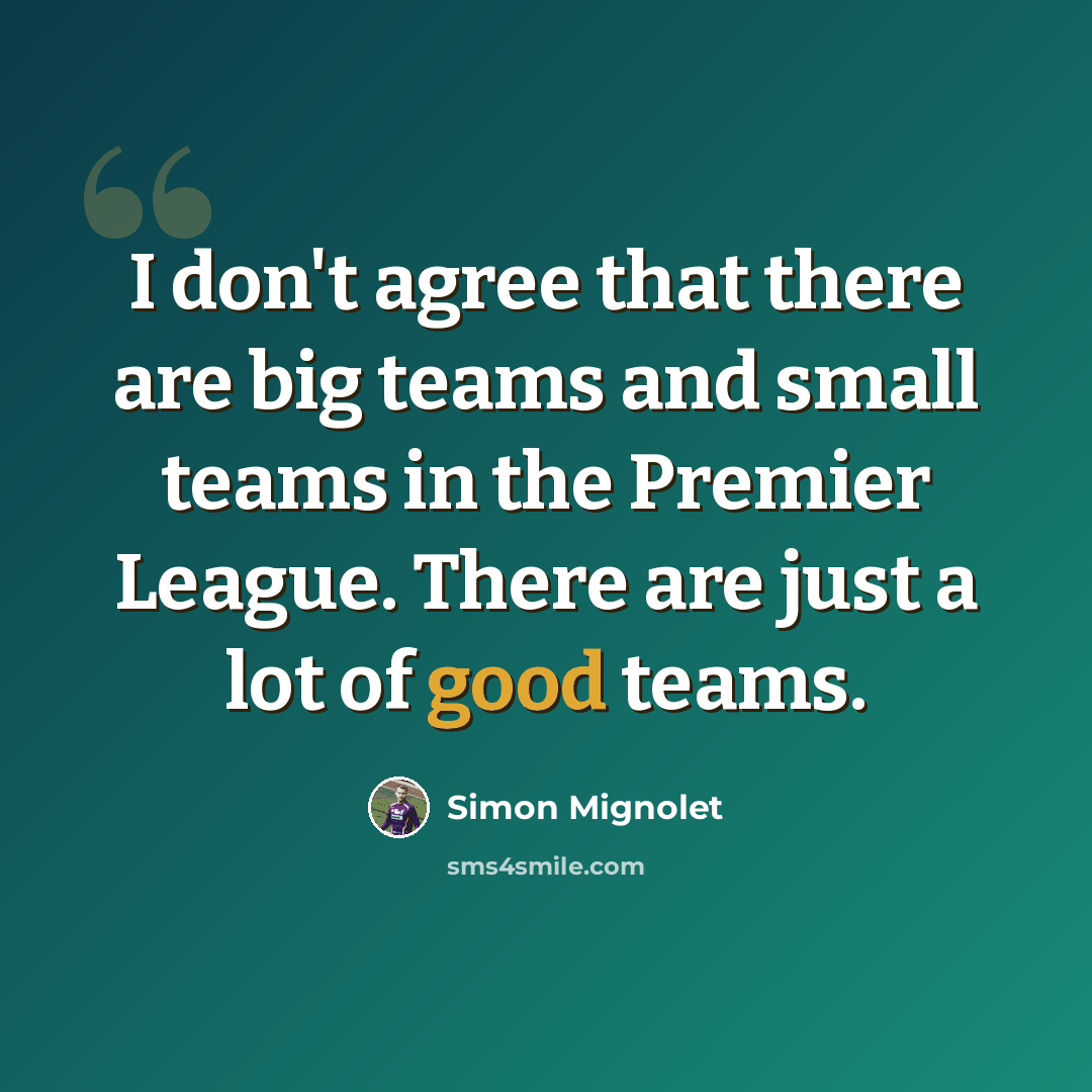 “I don't agree that there are big teams and small teams in the Premier League. There are just a lot of good teams.” quote by Simon Mignolet