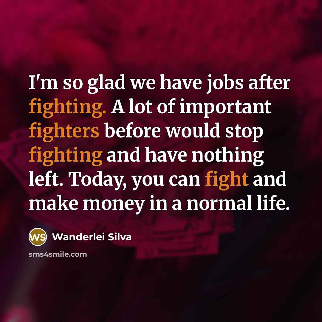 “I'm so glad we have jobs after fighting. A lot of important fighters before would stop fighting and have nothing left. Today, you can fight and make money in a normal life.” quote by Wanderlei Silva