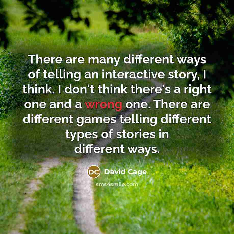 “There are many different ways of telling an interactive story, I think. I don't think there's a right one and a wrong one. There are different games telling different types of stories in different ways.” quote by David Cage