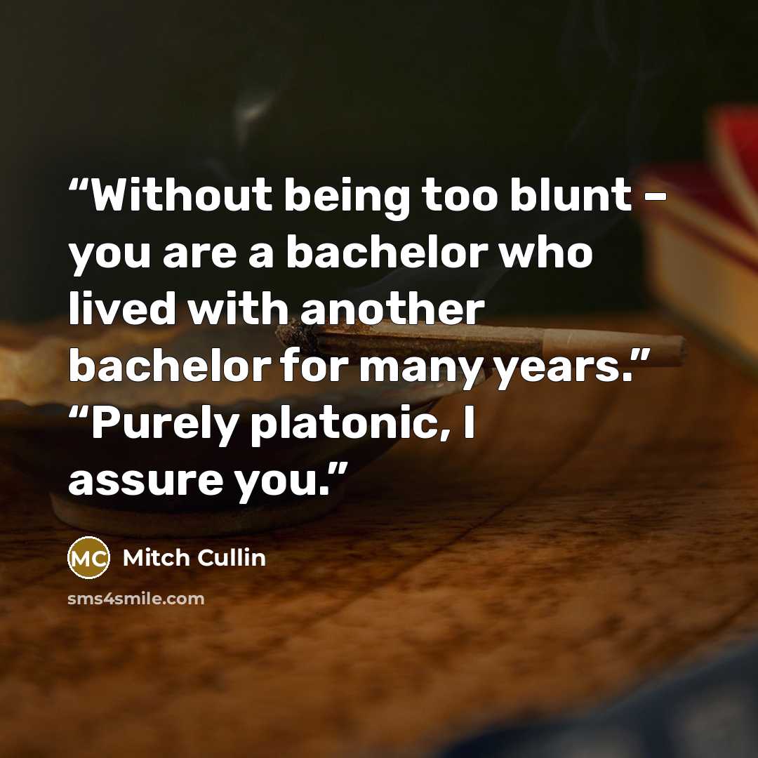 “Without being too blunt – you are a bachelor who lived with another bachelor for many years.” “Purely platonic, I assure you.” quote by Mitch Cullin