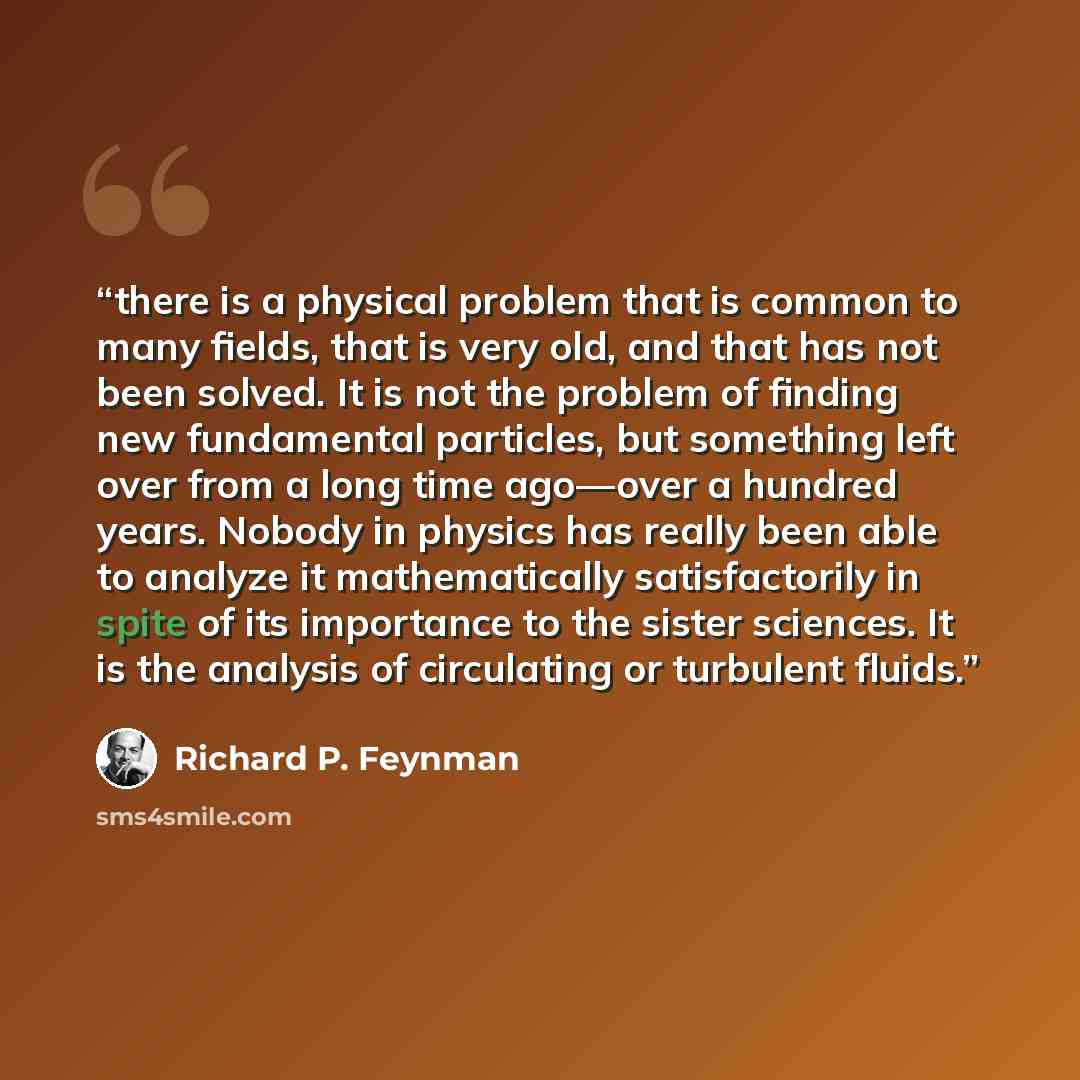 “there is a physical problem that is common to many fields, that is very old, and that has not been solved. It is not the problem of finding new fundamental particles, but something left over from a long time ago—over a hundred years. Nobody in physics has really been able to analyze it…” quote by Richard P. Feynman