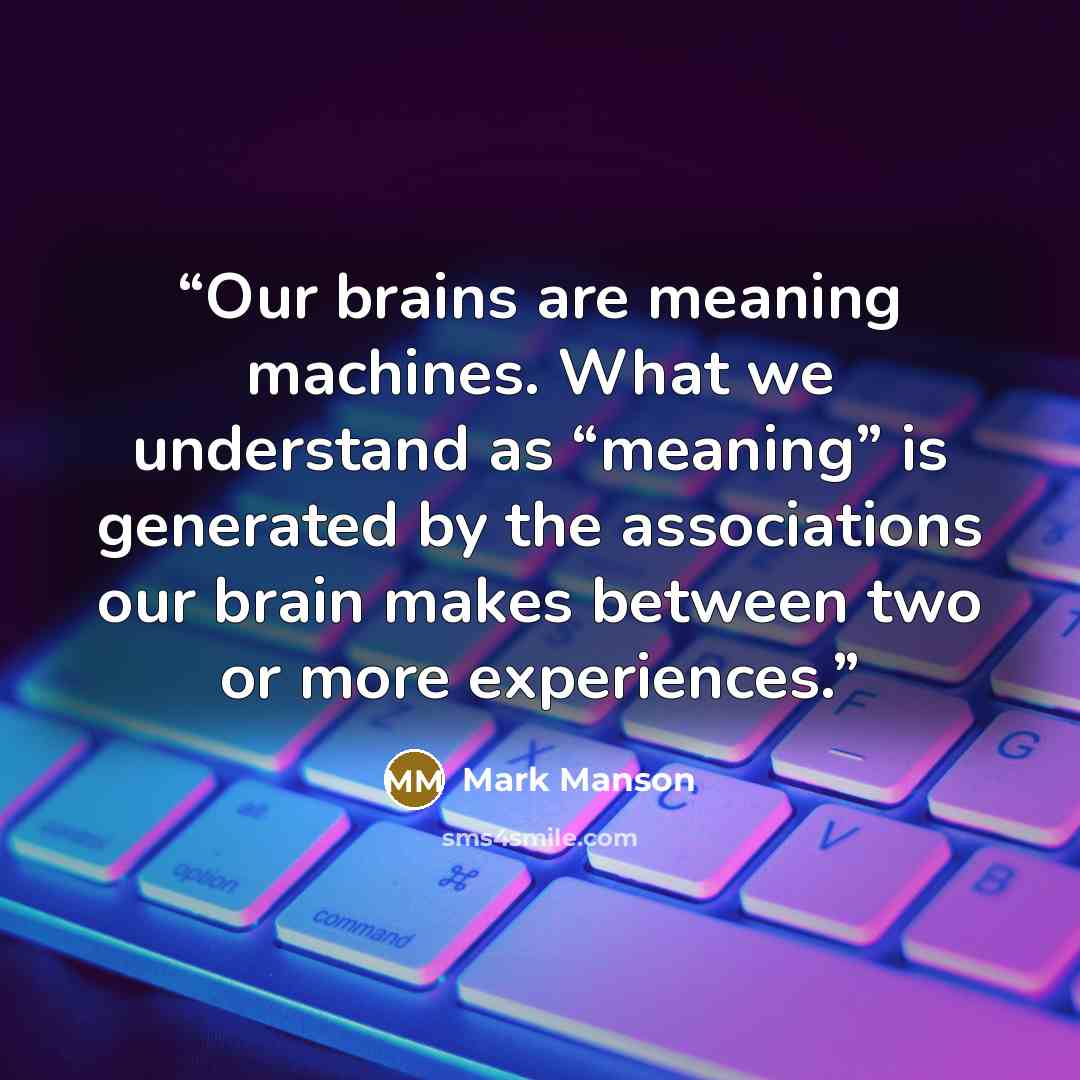 “Our brains are meaning machines. What we understand as “meaning” is generated by the associations our brain makes between two or more experiences.” quote by Mark Manson