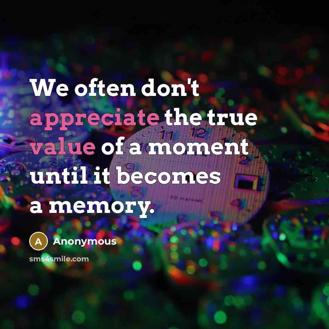 “We often don't appreciate the true value of a moment until it becomes a memory.” quote by Anonymous