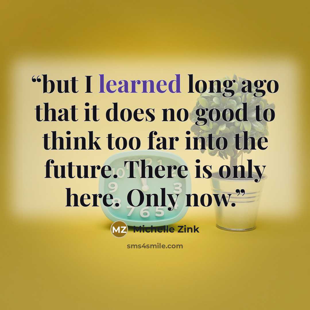 “but I learned long ago that it does no good to think too far into the future. There is only here. Only now.” quote by Michelle Zink