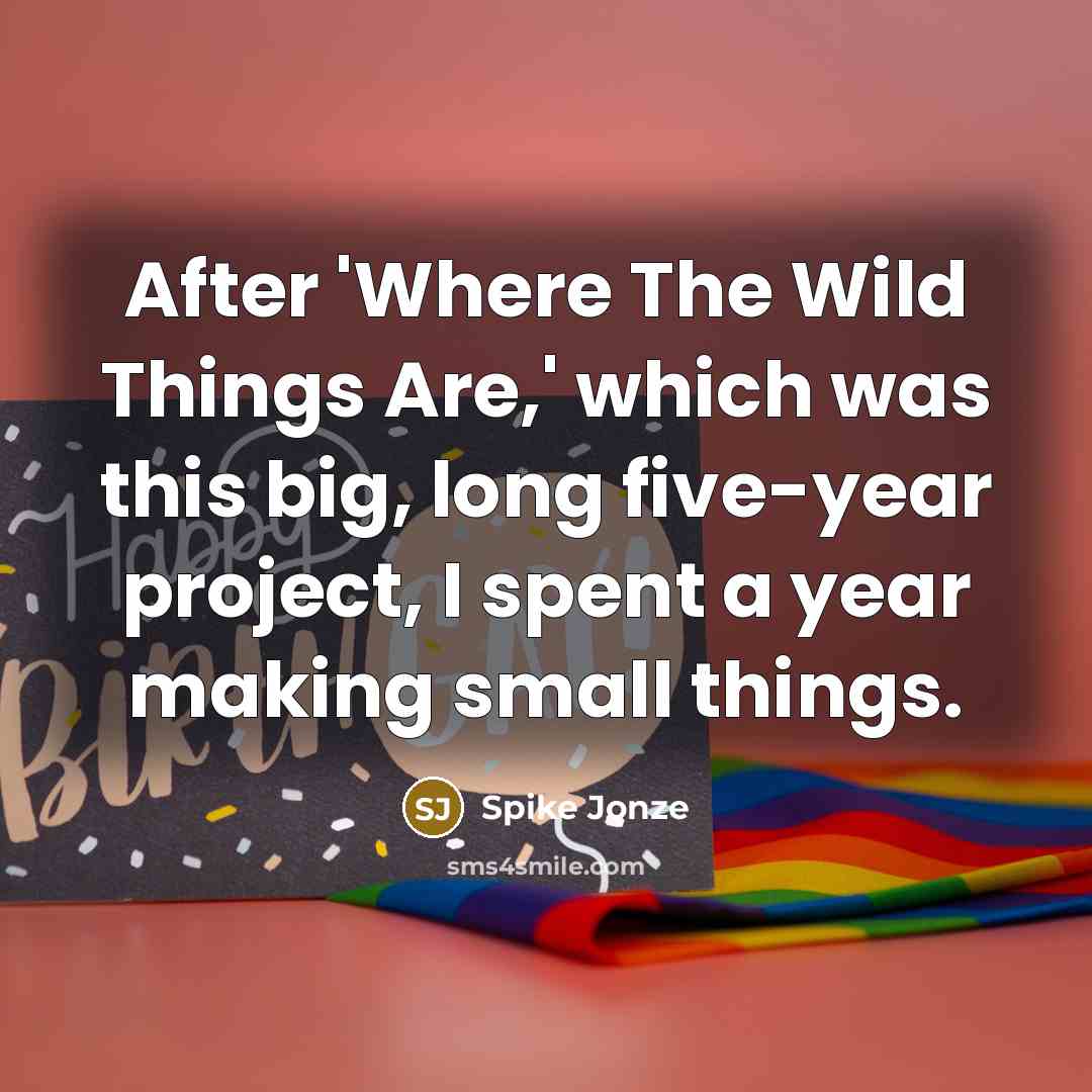 “After 'Where The Wild Things Are,' which was this big, long five-year project, I spent a year making small things.” quote by Spike Jonze