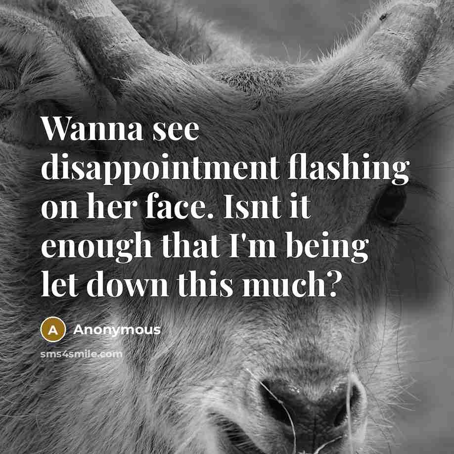 “Wanna see disappointment flashing on her face. Isnt it enough that I'm being let down this much?” quote by Anonymous