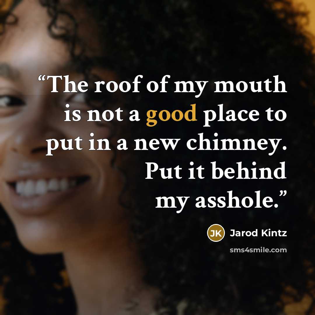 “The roof of my mouth is not a good place to put in a new chimney. Put it behind my asshole.” quote by Jarod Kintz