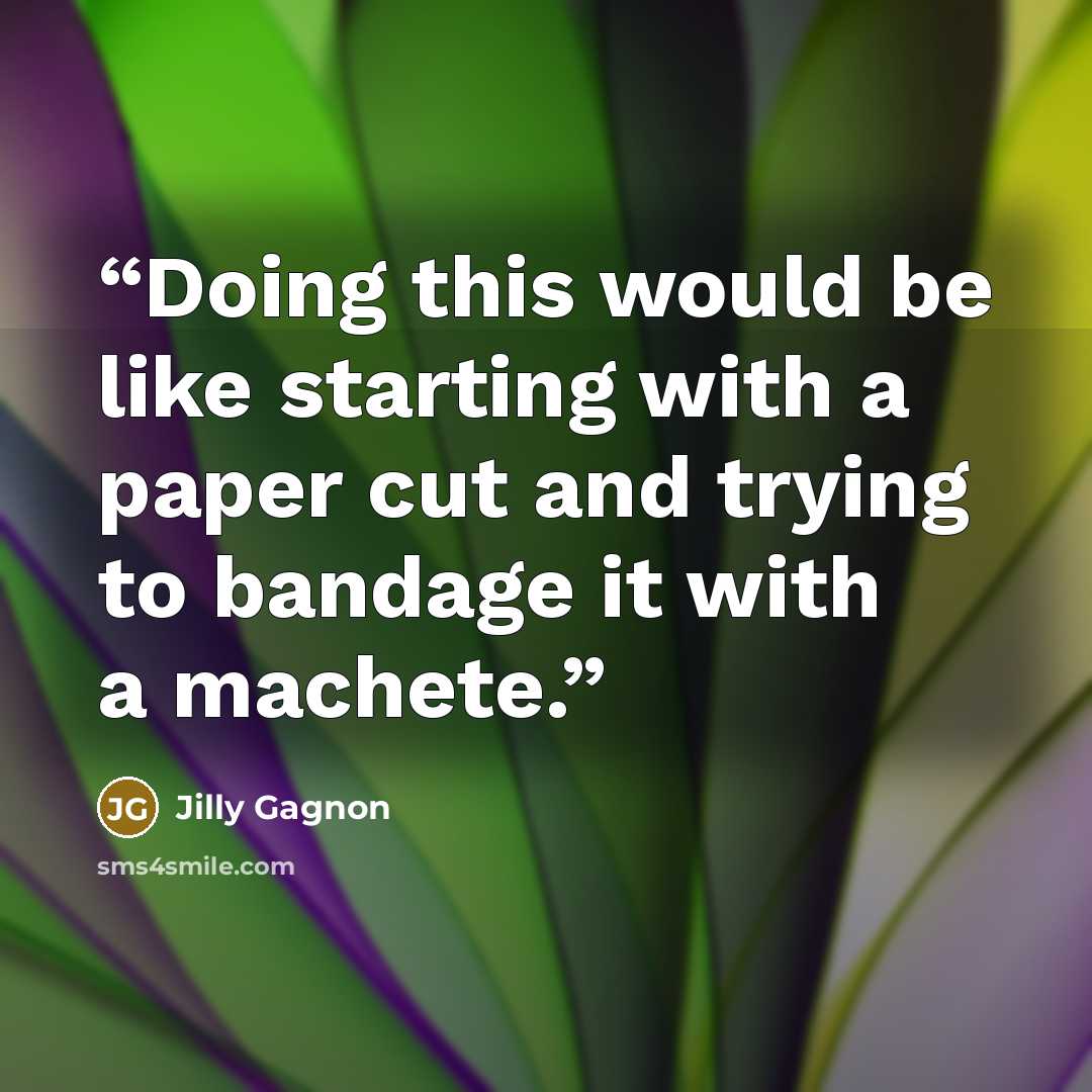“Doing this would be like starting with a paper cut and trying to bandage it with a machete.” quote by Jilly Gagnon