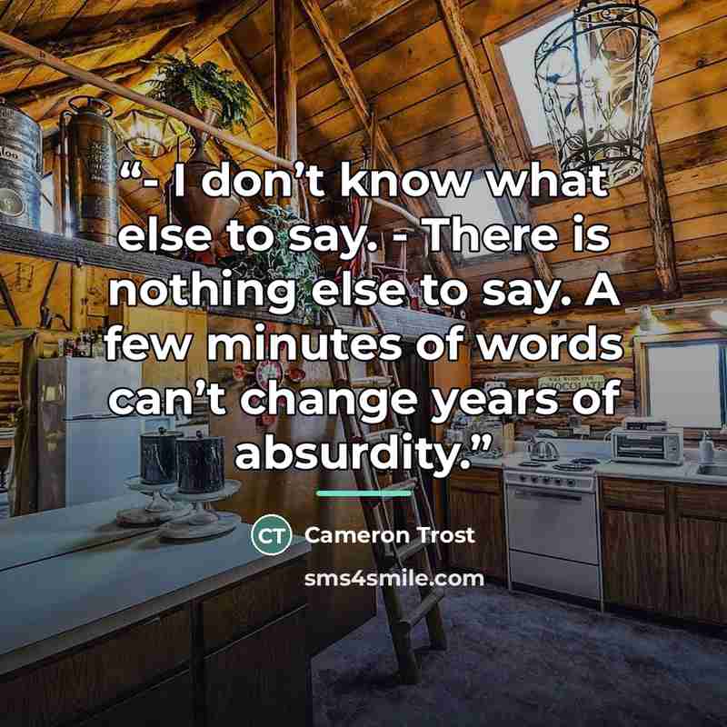“- I don’t know what else to say. - There is nothing else to say. A few minutes of words can’t change years of absurdity.” quote by Cameron Trost