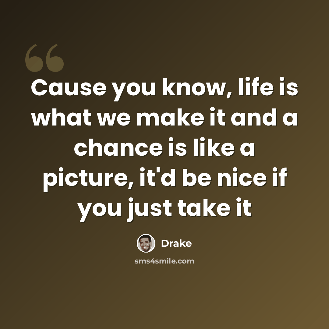 “Cause you know, life is what we make it and a chance is like a picture, it'd be nice if you just take it” quote by Drake