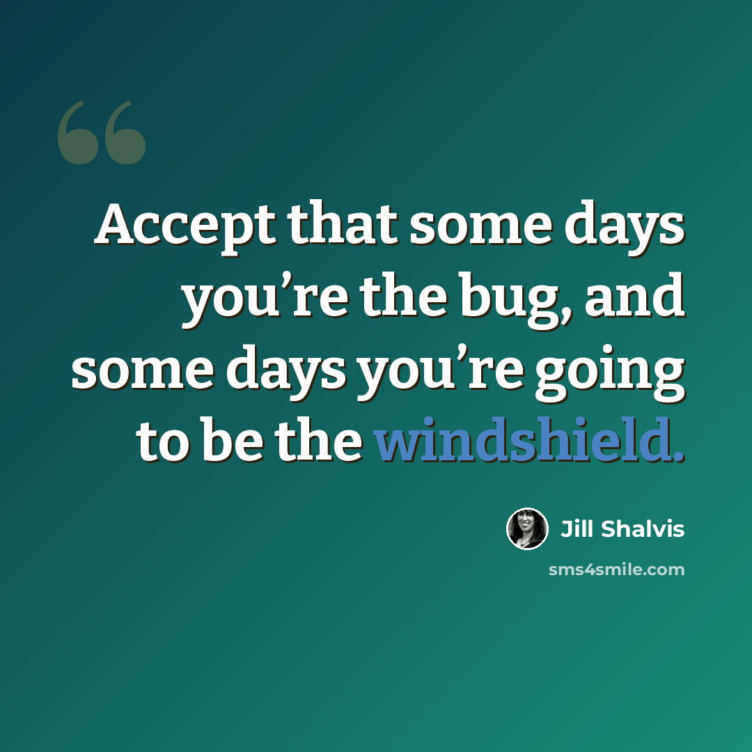 “Accept that some days you’re the bug, and some days you’re going to be the windshield.” quote by Jill Shalvis