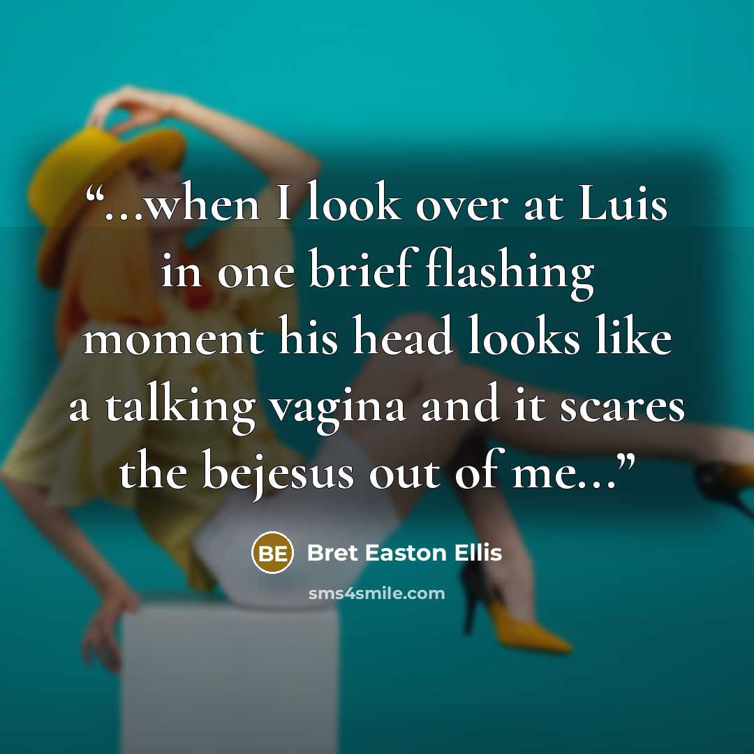 “...when I look over at Luis in one brief flashing moment his head looks like a talking vagina and it scares the bejesus out of me...” quote by Bret Easton Ellis