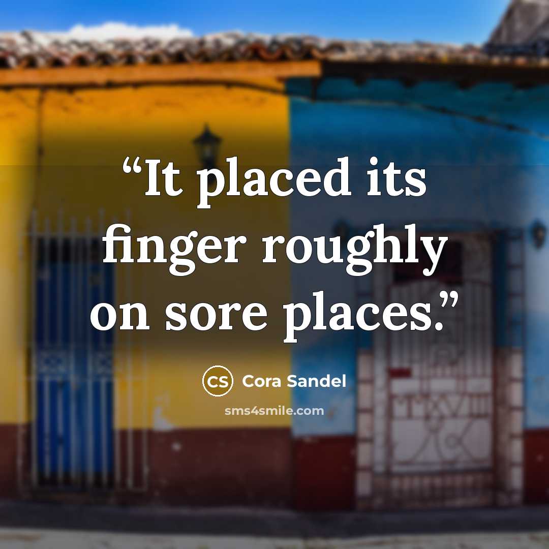 “It placed its finger roughly on sore places.” quote by Cora Sandel