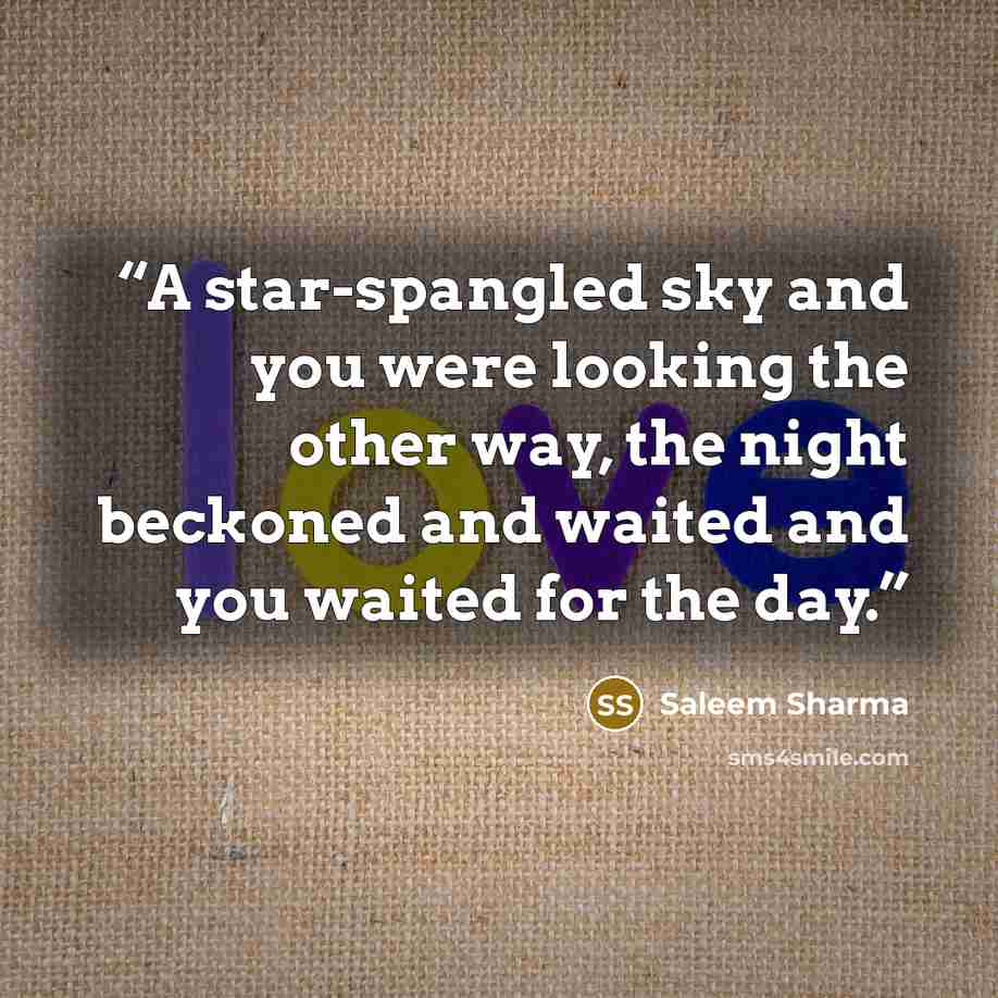 “A star-spangled sky and you were looking the other way, the night beckoned and waited and you waited for the day.” quote by Saleem Sharma