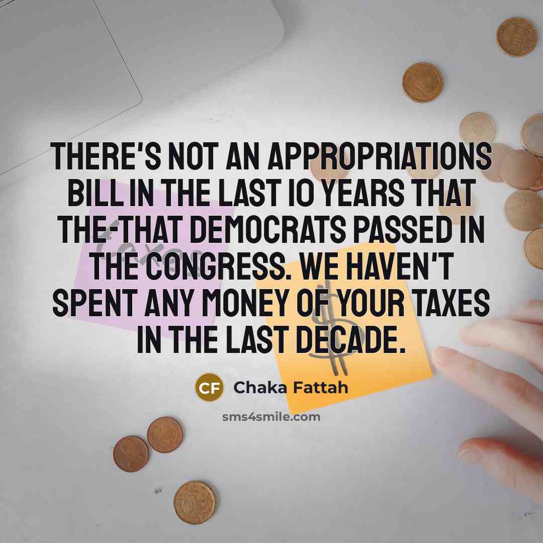 “There's not an appropriations bill in the last 10 years that the-that Democrats passed in the Congress. We haven't spent any money of your taxes in the last decade.” quote by Chaka Fattah
