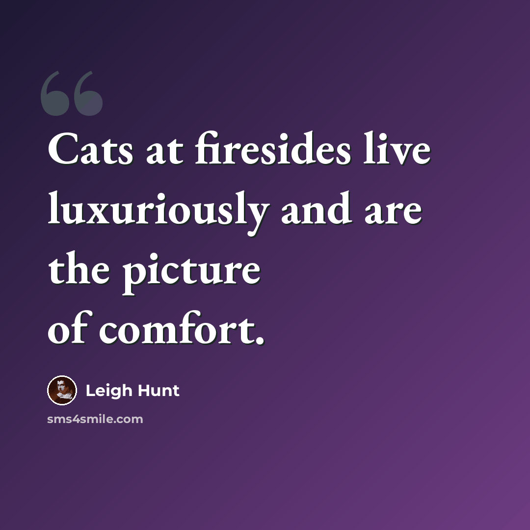 “Cats at firesides live luxuriously and are the picture of comfort.” quote by Leigh Hunt