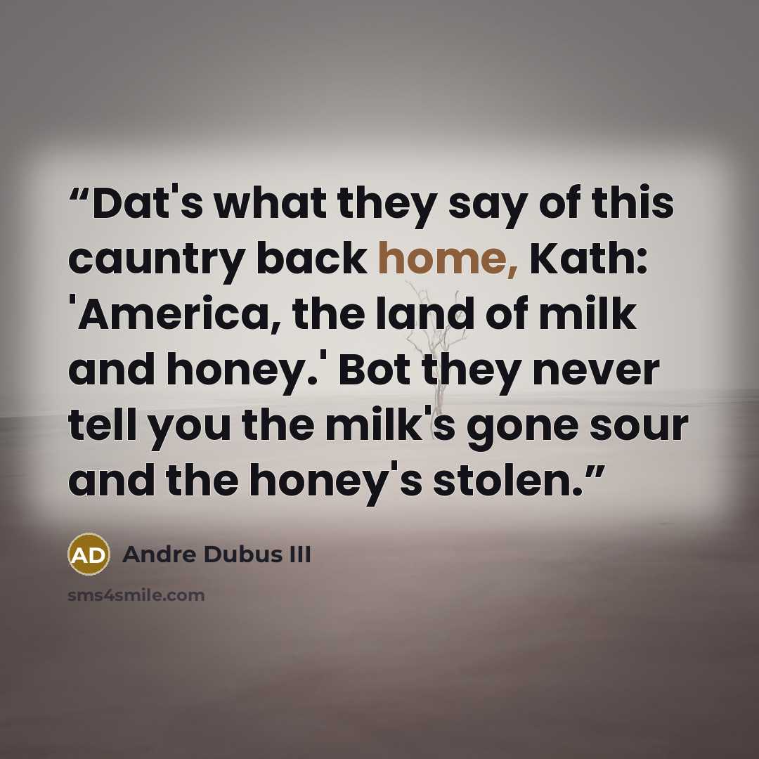 “Dat's what they say of this cauntry back home, Kath: 'America, the land of milk and honey.' Bot they never tell you the milk's gone sour and the honey's stolen.” quote by Andre Dubus III