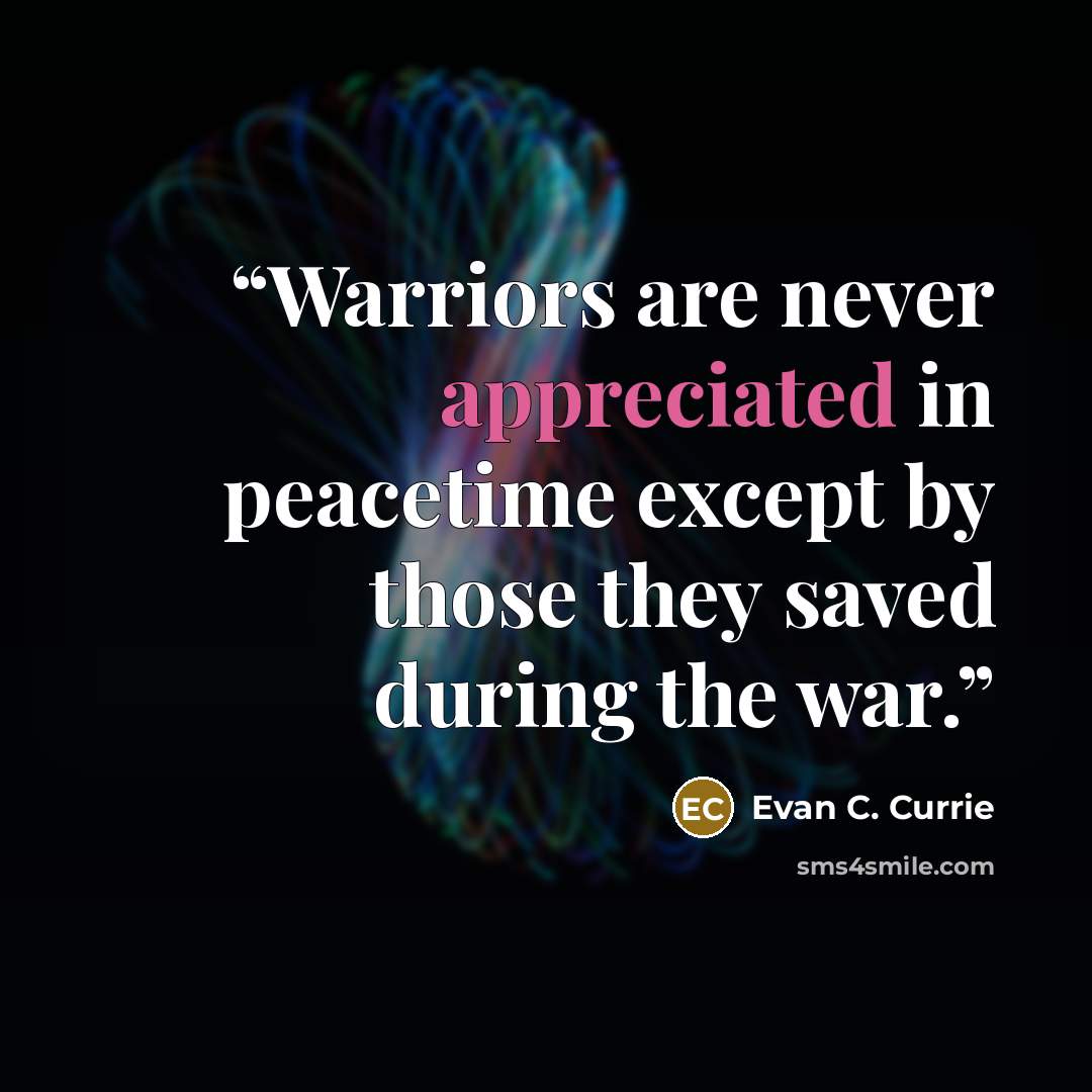 “Warriors are never appreciated in peacetime except by those they saved during the war.” quote by Evan C. Currie