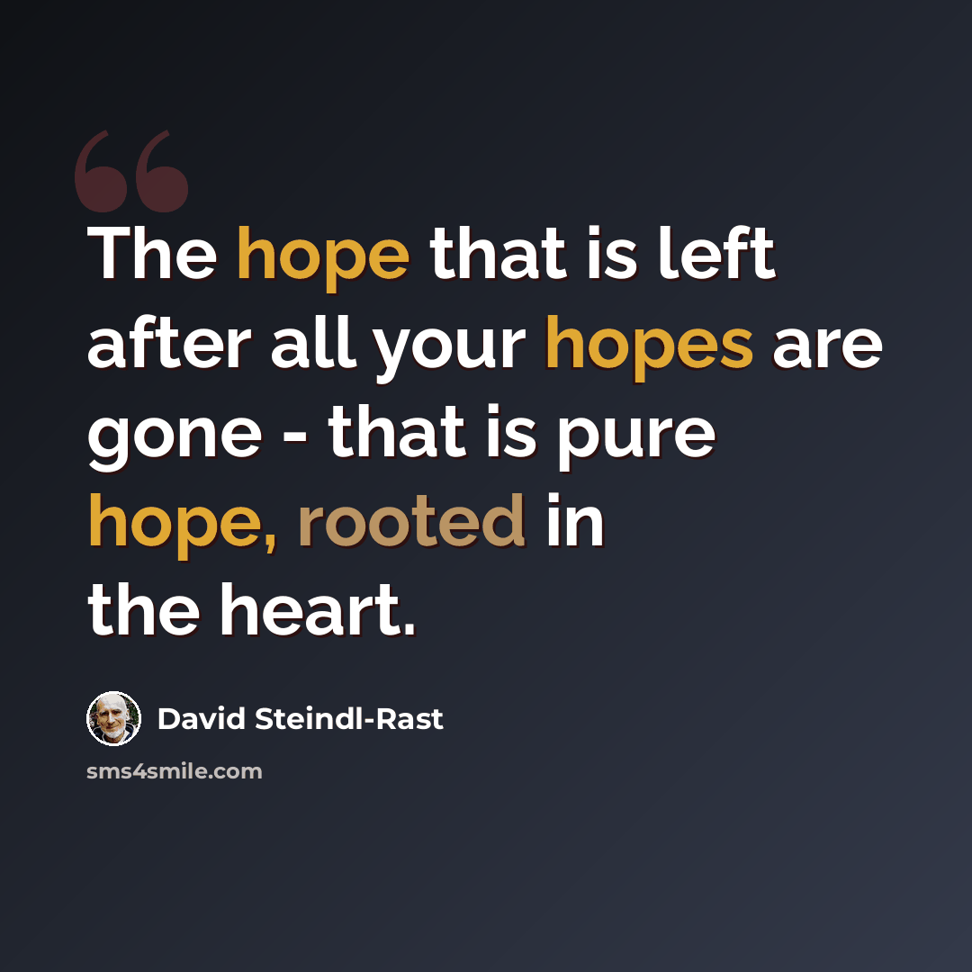 “The hope that is left after all your hopes are gone - that is pure hope, rooted in the heart.” quote by David Steindl-Rast