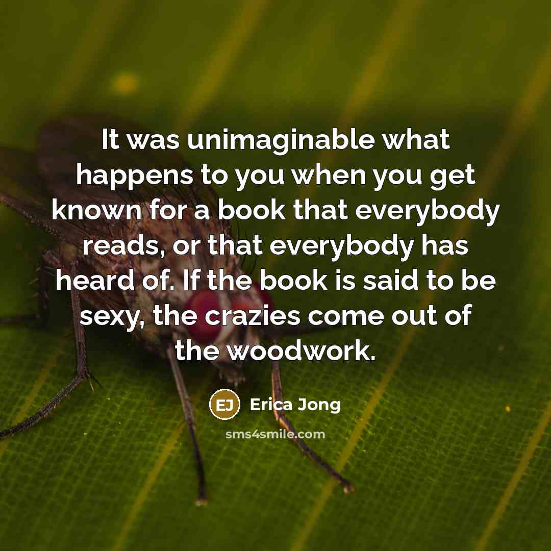 “It was unimaginable what happens to you when you get known for a book that everybody reads, or that everybody has heard of. If the book is said to be sexy, the crazies come out of the woodwork.” quote by Erica Jong