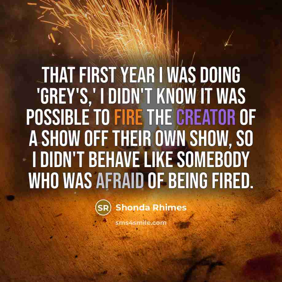 “That first year I was doing 'Grey's,' I didn't know it was possible to fire the creator of a show off their own show, so I didn't behave like somebody who was afraid of being fired.” quote by Shonda Rhimes