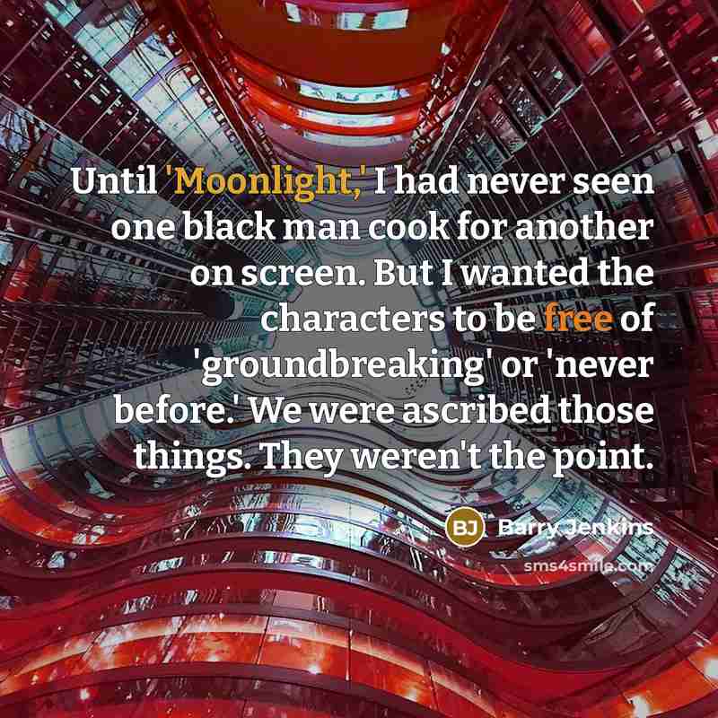 “Until 'Moonlight,' I had never seen one black man cook for another on screen. But I wanted the characters to be free of 'groundbreaking' or 'never before.' We were ascribed those things. They weren't the point.” quote by Barry Jenkins