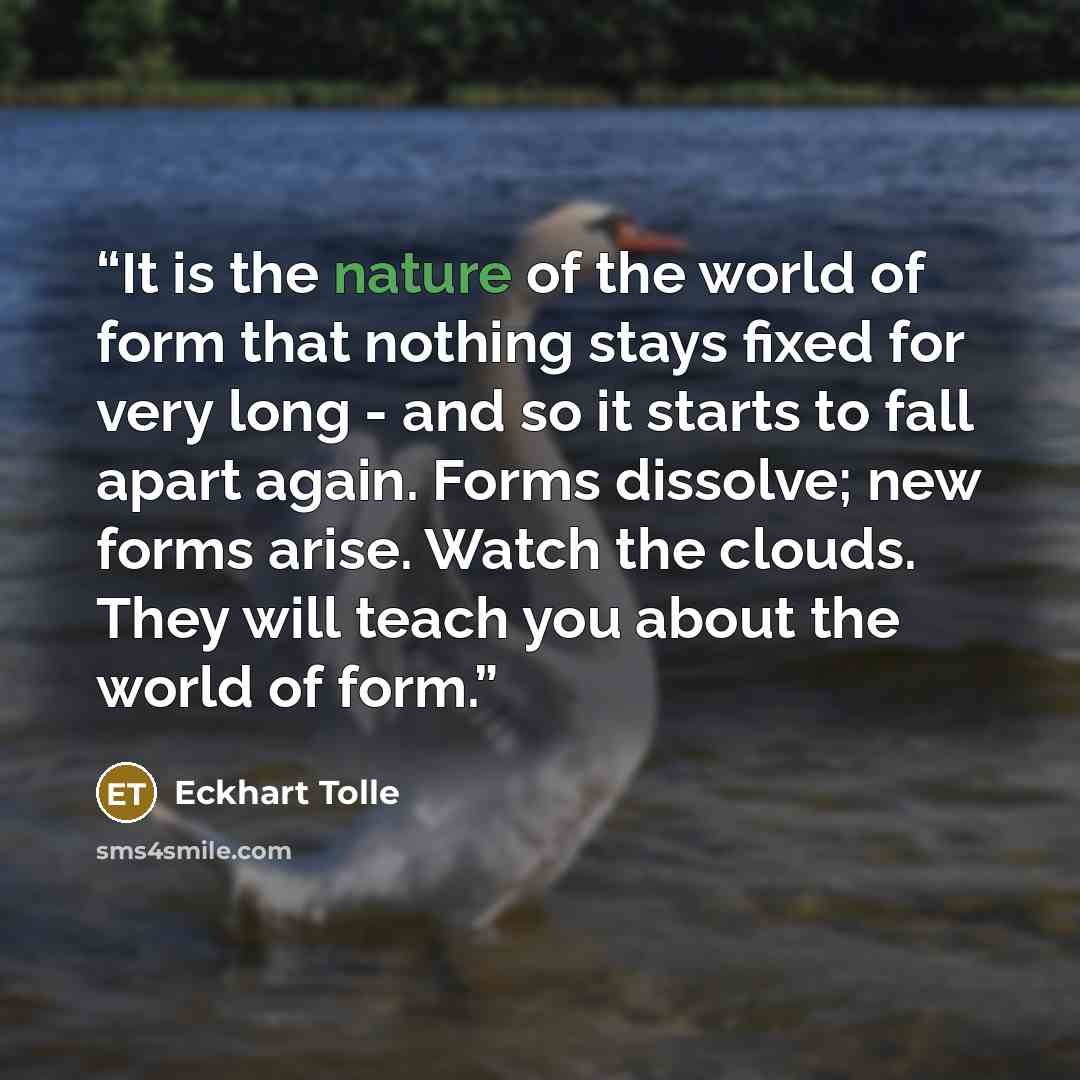 “It is the nature of the world of form that nothing stays fixed for very long - and so it starts to fall apart again. Forms dissolve; new forms arise. Watch the clouds. They will teach you about the world of form.” quote by Eckhart Tolle