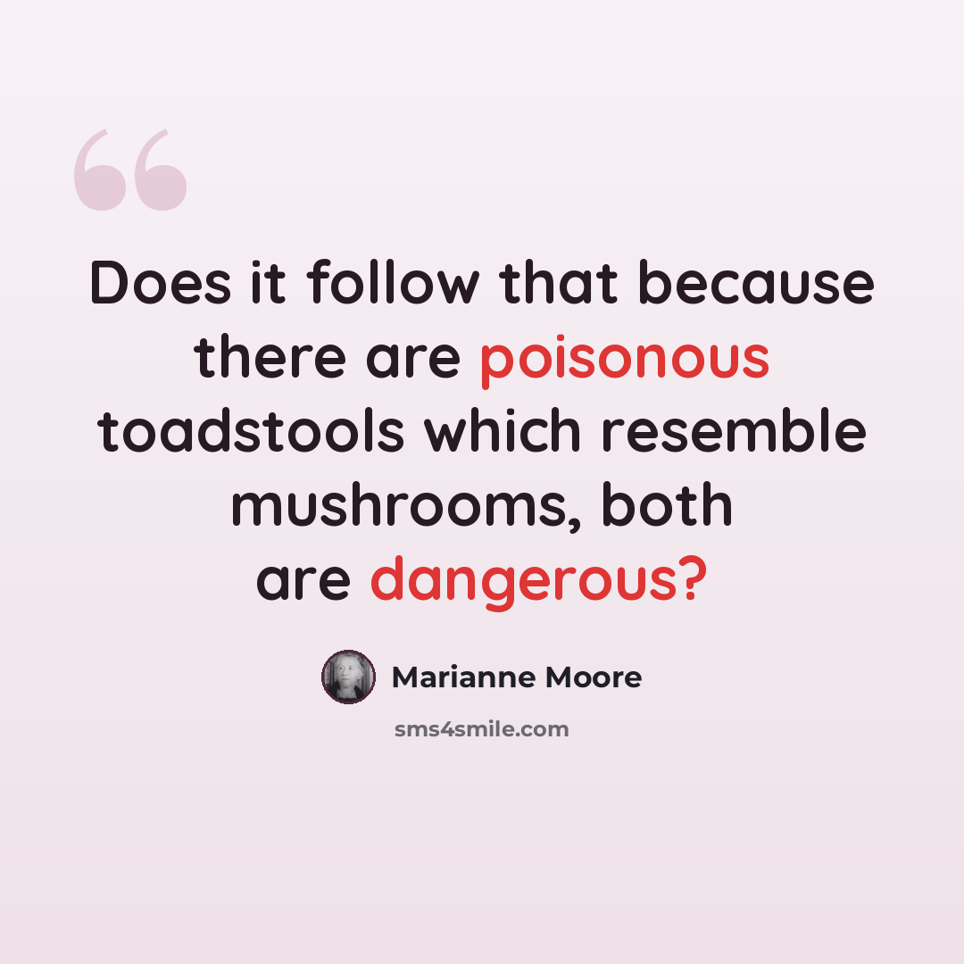“Does it follow that because there are poisonous toadstools which resemble mushrooms, both are dangerous?” quote by Marianne Moore
