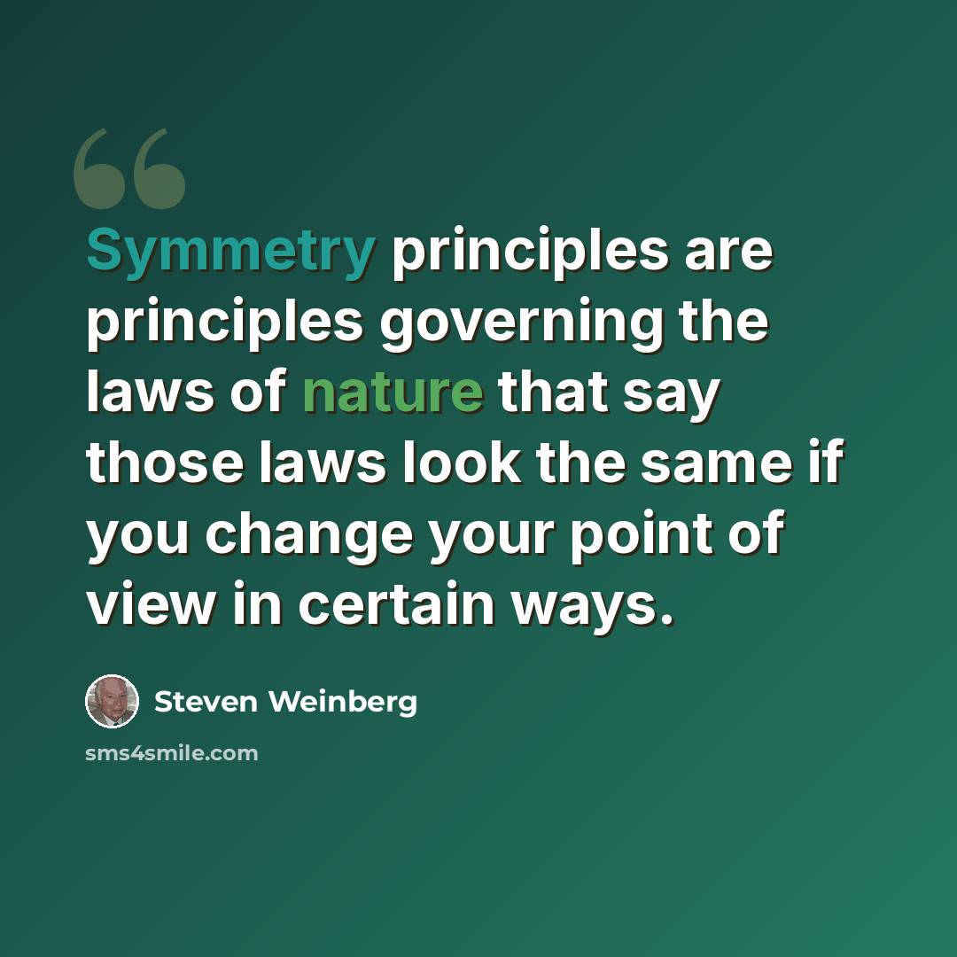“Symmetry principles are principles governing the laws of nature that say those laws look the same if you change your point of view in certain ways.” quote by Steven Weinberg