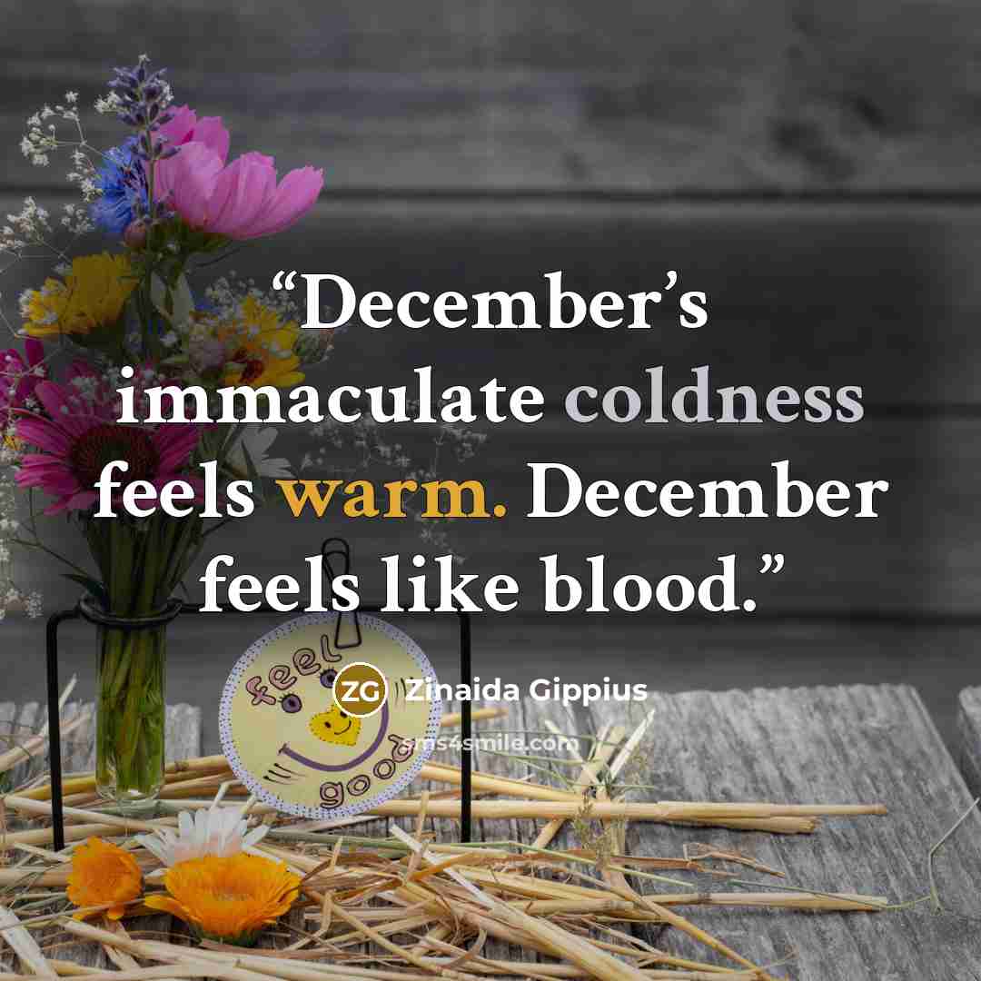 “December’s immaculate coldness feels warm. December feels like blood.” quote by Zinaida Gippius