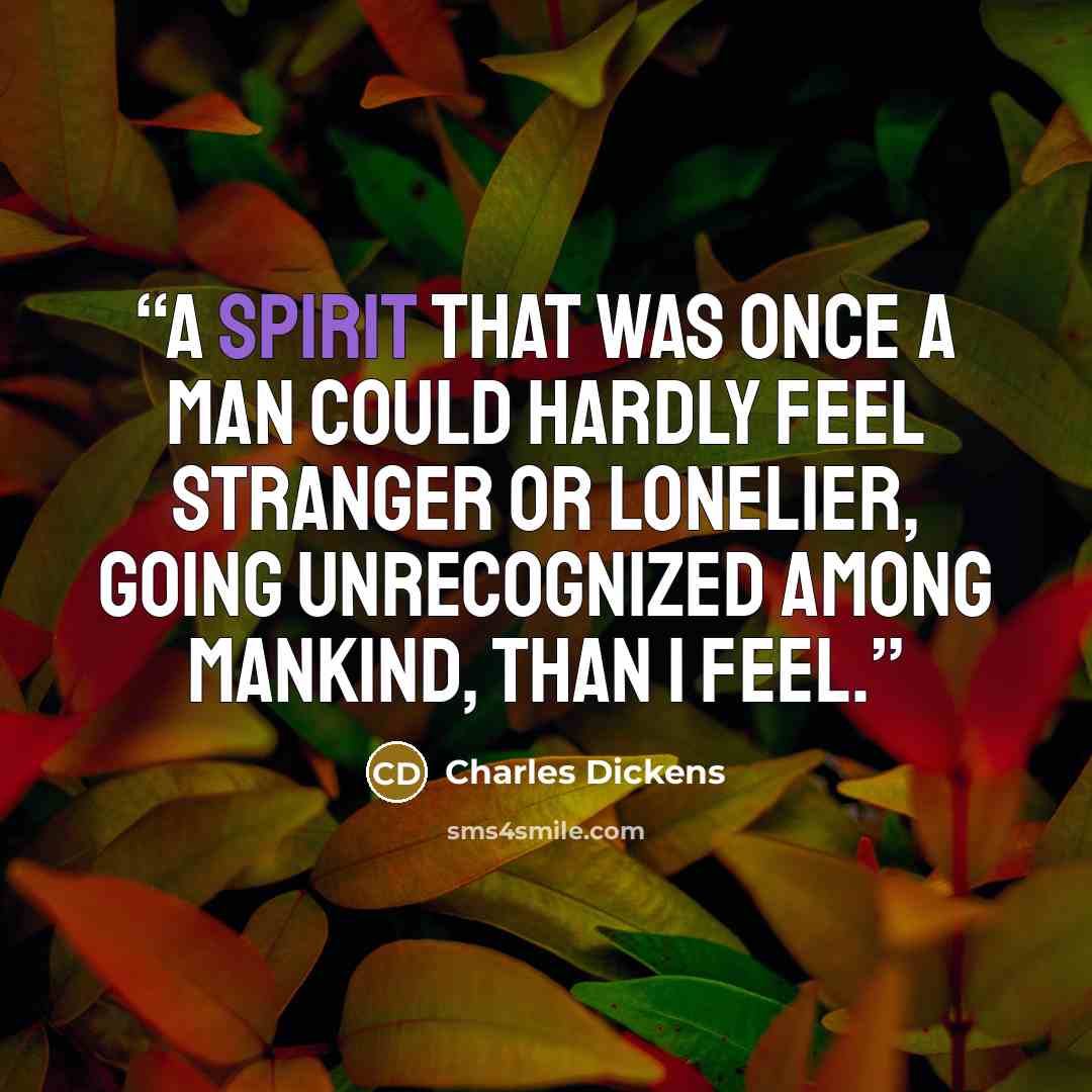 “A spirit that was once a man could hardly feel stranger or lonelier, going unrecognized among mankind, than I feel.” quote by Charles Dickens