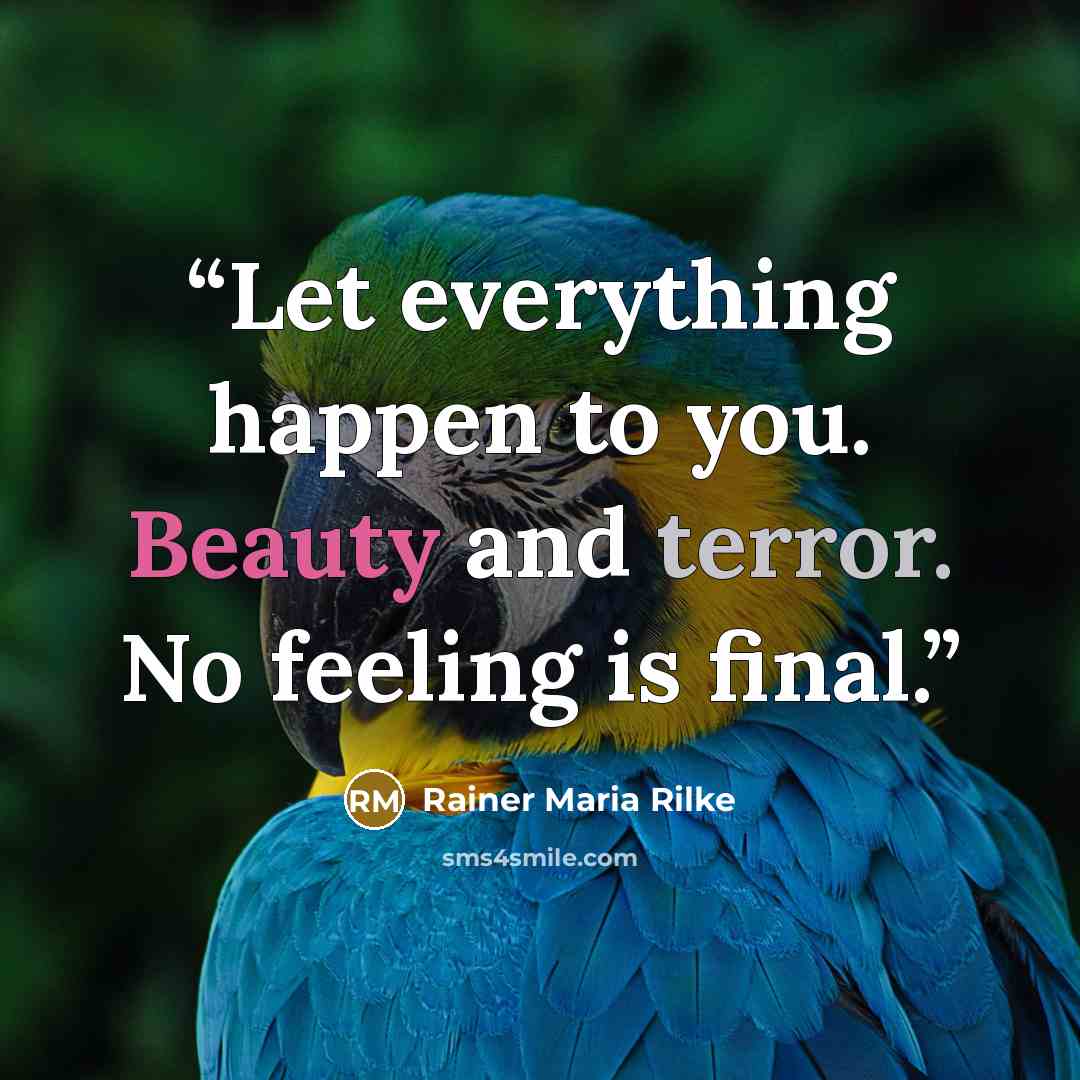 “Let everything happen to you. Beauty and terror. No feeling is final.” quote by Rainer Maria Rilke