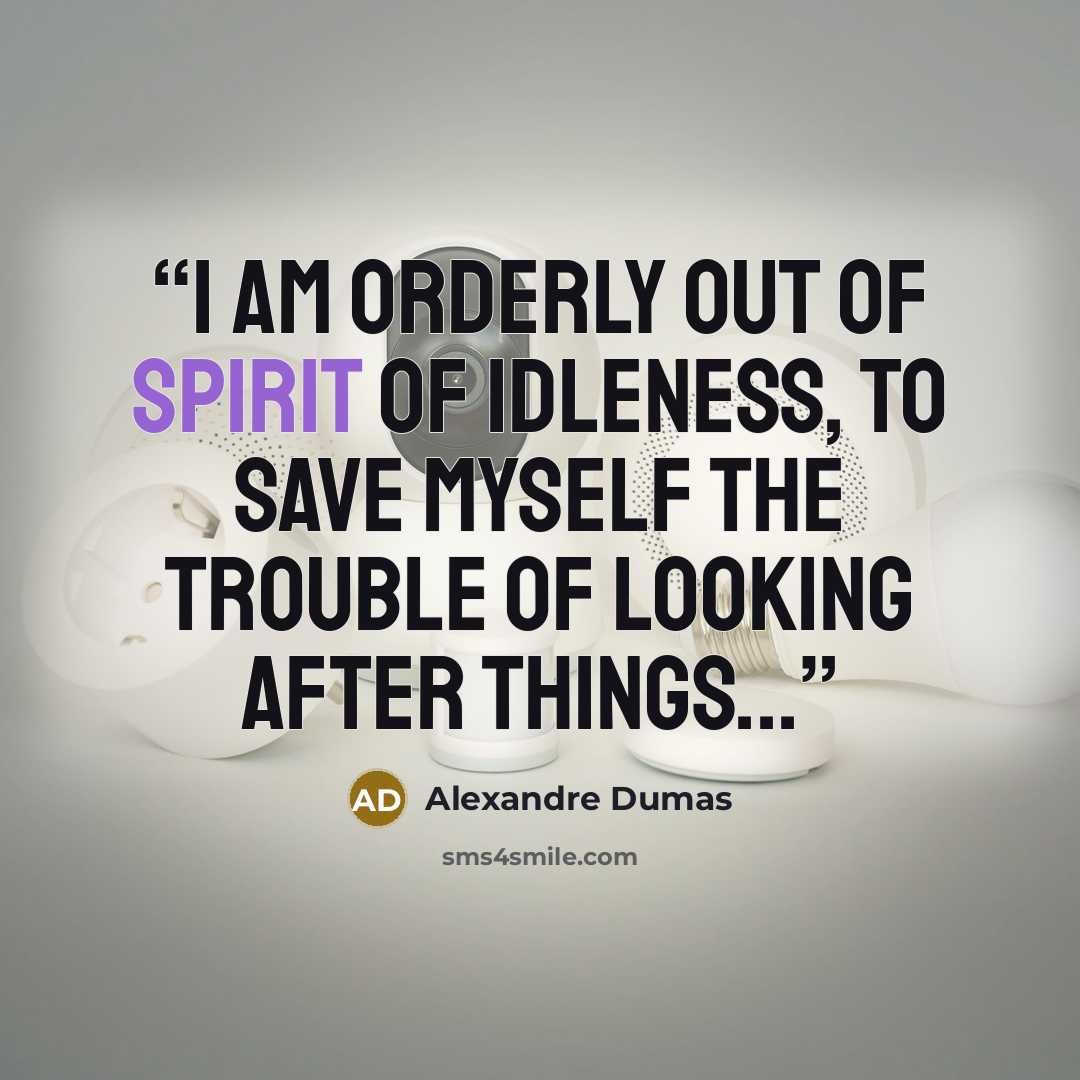 “I am orderly out of spirit of idleness, to save myself the trouble of looking after things...” quote by Alexandre Dumas