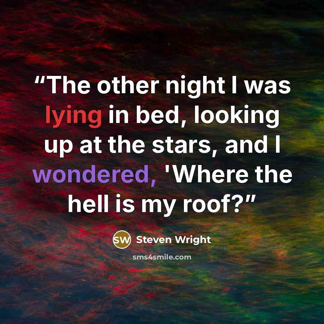 “The other night I was lying in bed, looking up at the stars, and I wondered, 'Where the hell is my roof?” quote by Steven Wright