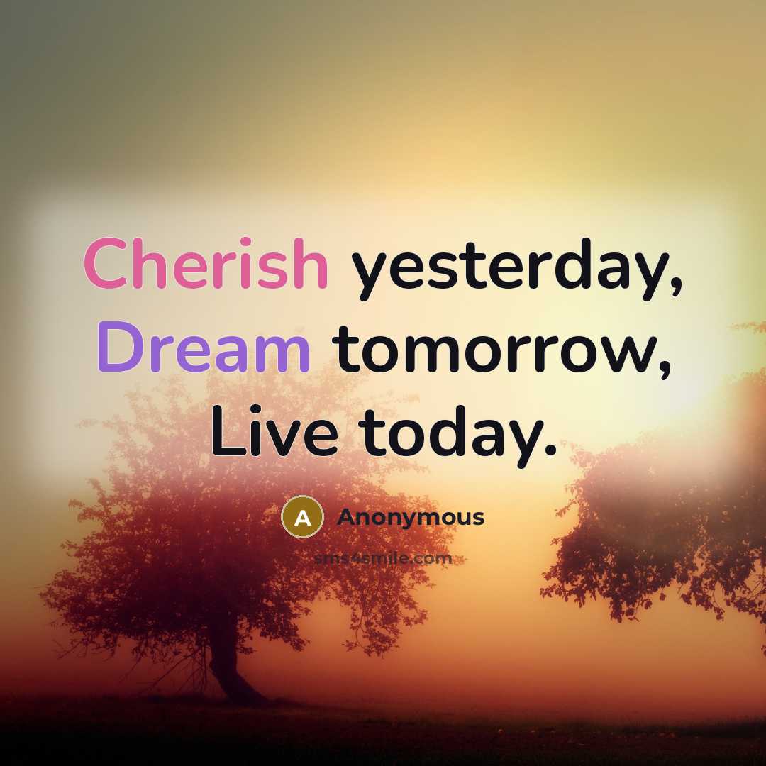 “Cherish yesterday, Dream tomorrow, Live today.” quote by Anonymous
