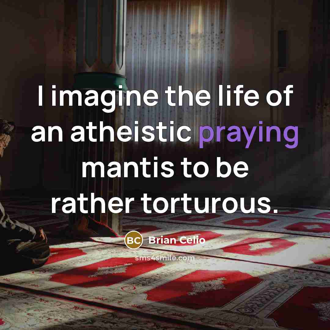 “I imagine the life of an atheistic praying mantis to be rather torturous.” quote by Brian Celio