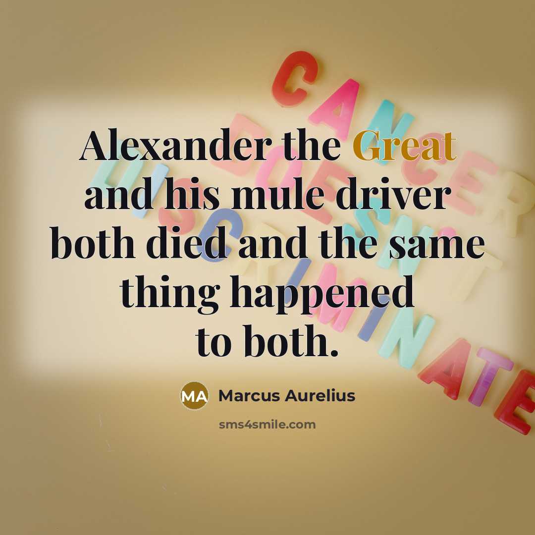 “Alexander the Great and his mule driver both died and the same thing happened to both.” quote by Marcus Aurelius
