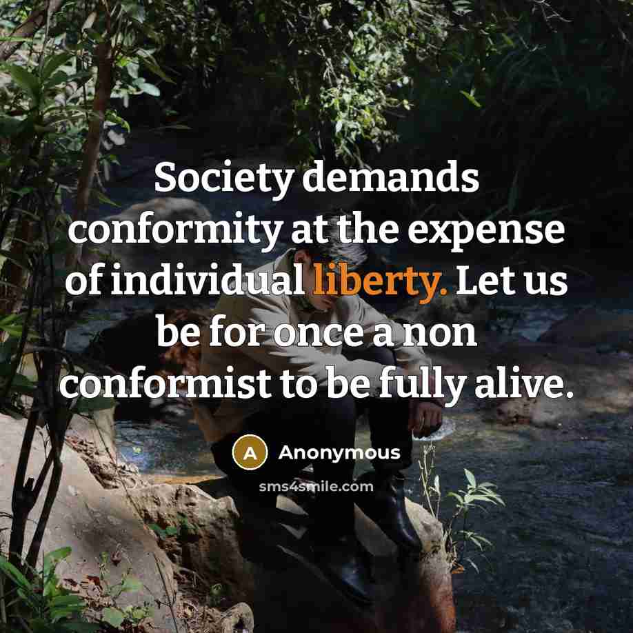 “Society demands conformity at the expense of individual liberty. Let us be for once a non conformist to be fully alive.” quote by Anonymous