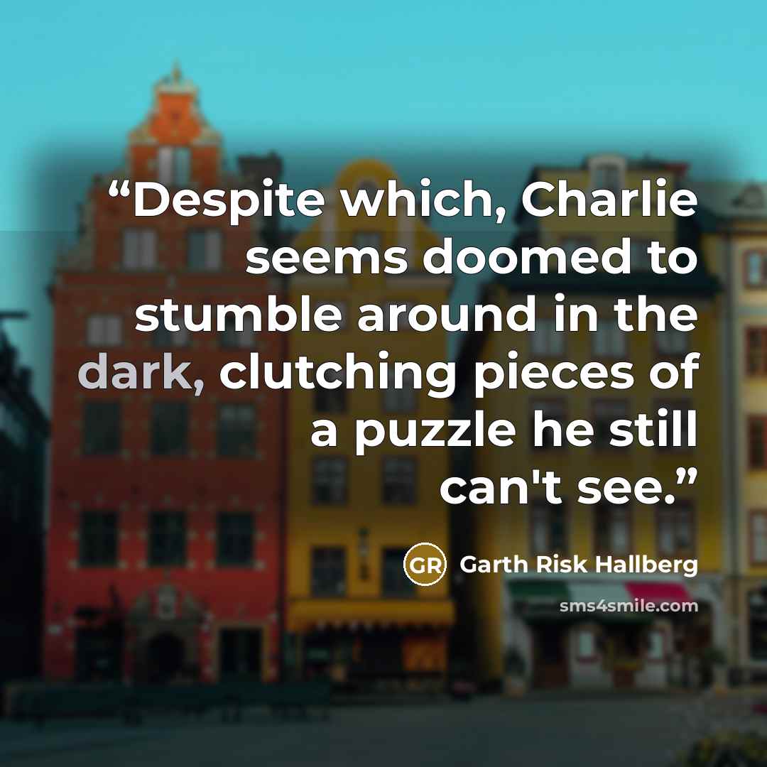 “Despite which, Charlie seems doomed to stumble around in the dark, clutching pieces of a puzzle he still can't see.” quote by Garth Risk Hallberg