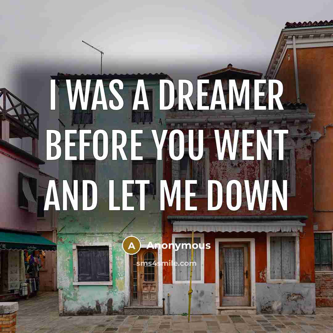 “I was a dreamer before you went and let me down” quote by Anonymous