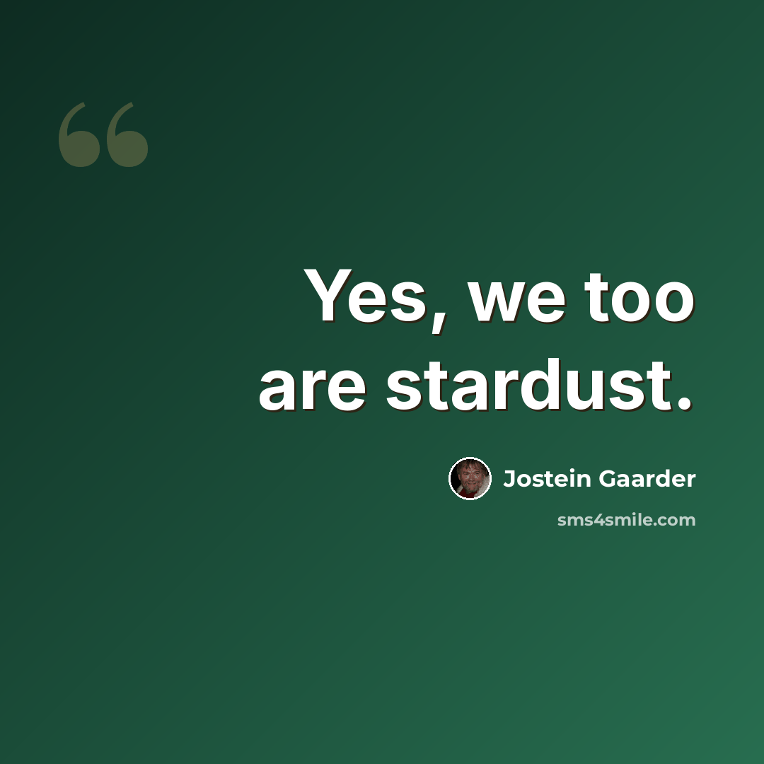 “Yes, we too are stardust.” quote by Jostein Gaarder