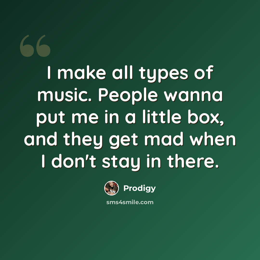 “I make all types of music. People wanna put me in a little box, and they get mad when I don't stay in there.” quote by Prodigy