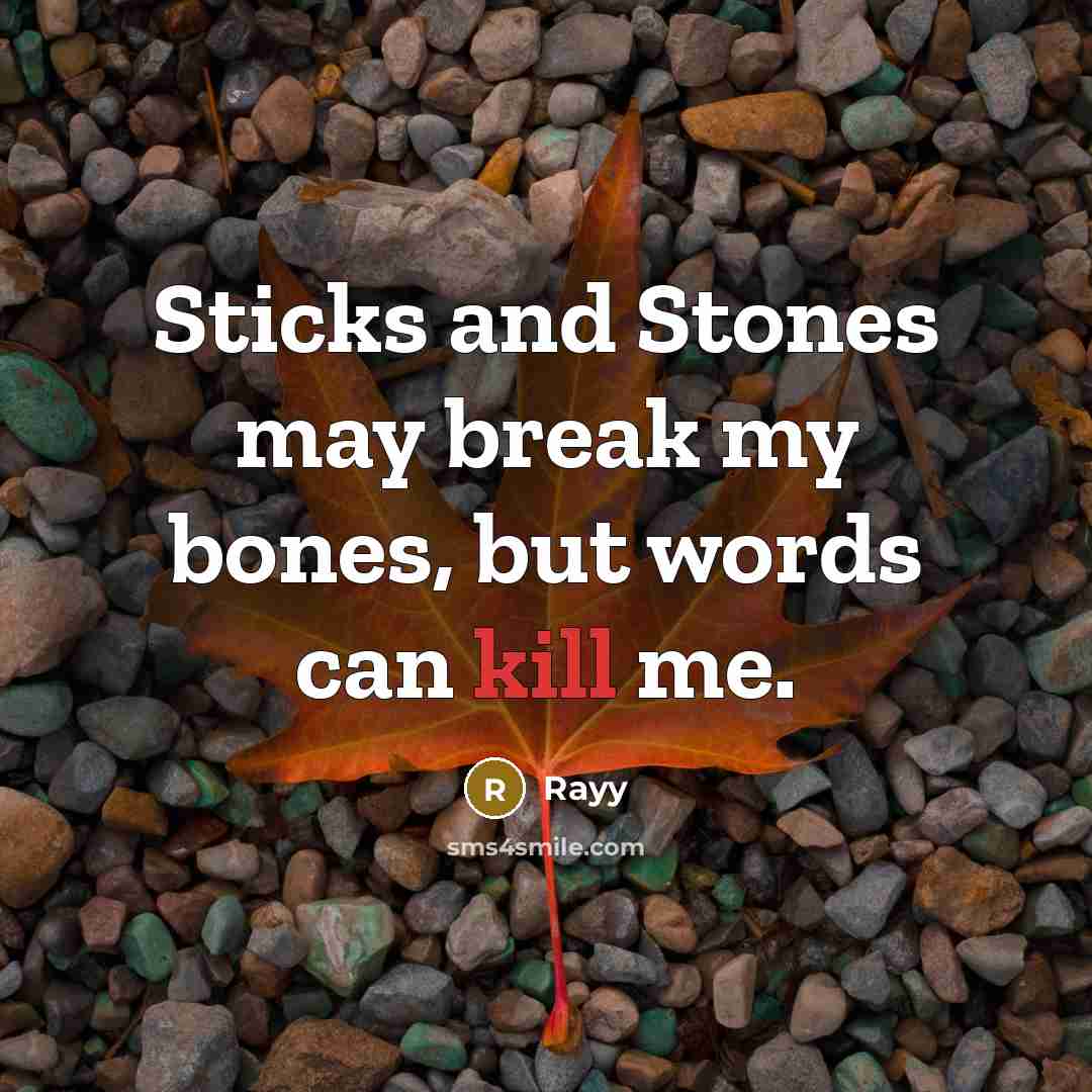 “Sticks and Stones may break my bones, but words can kill me.” quote by Rayy