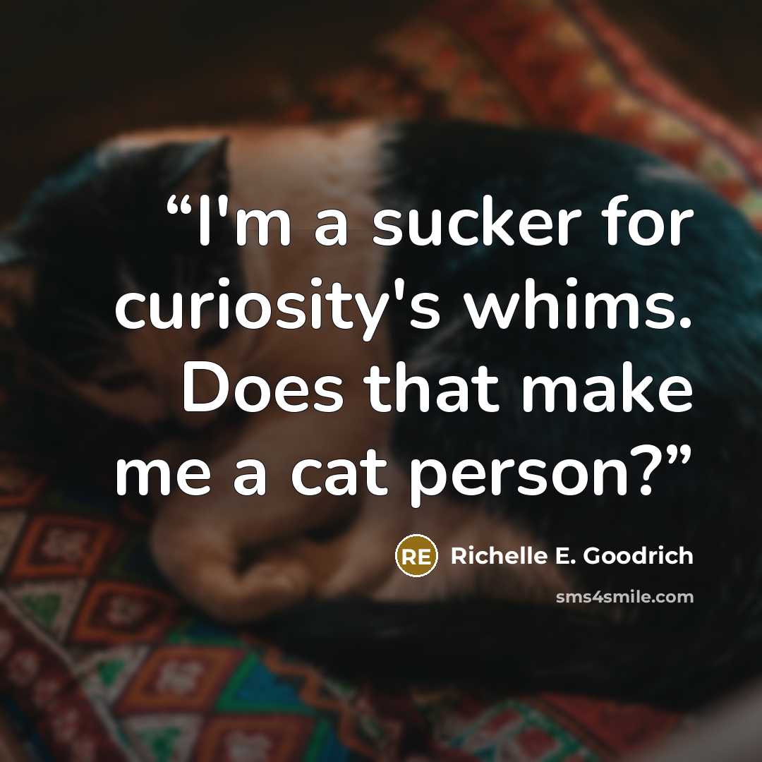 “I'm a sucker for curiosity's whims. Does that make me a cat person?” quote by Richelle E. Goodrich