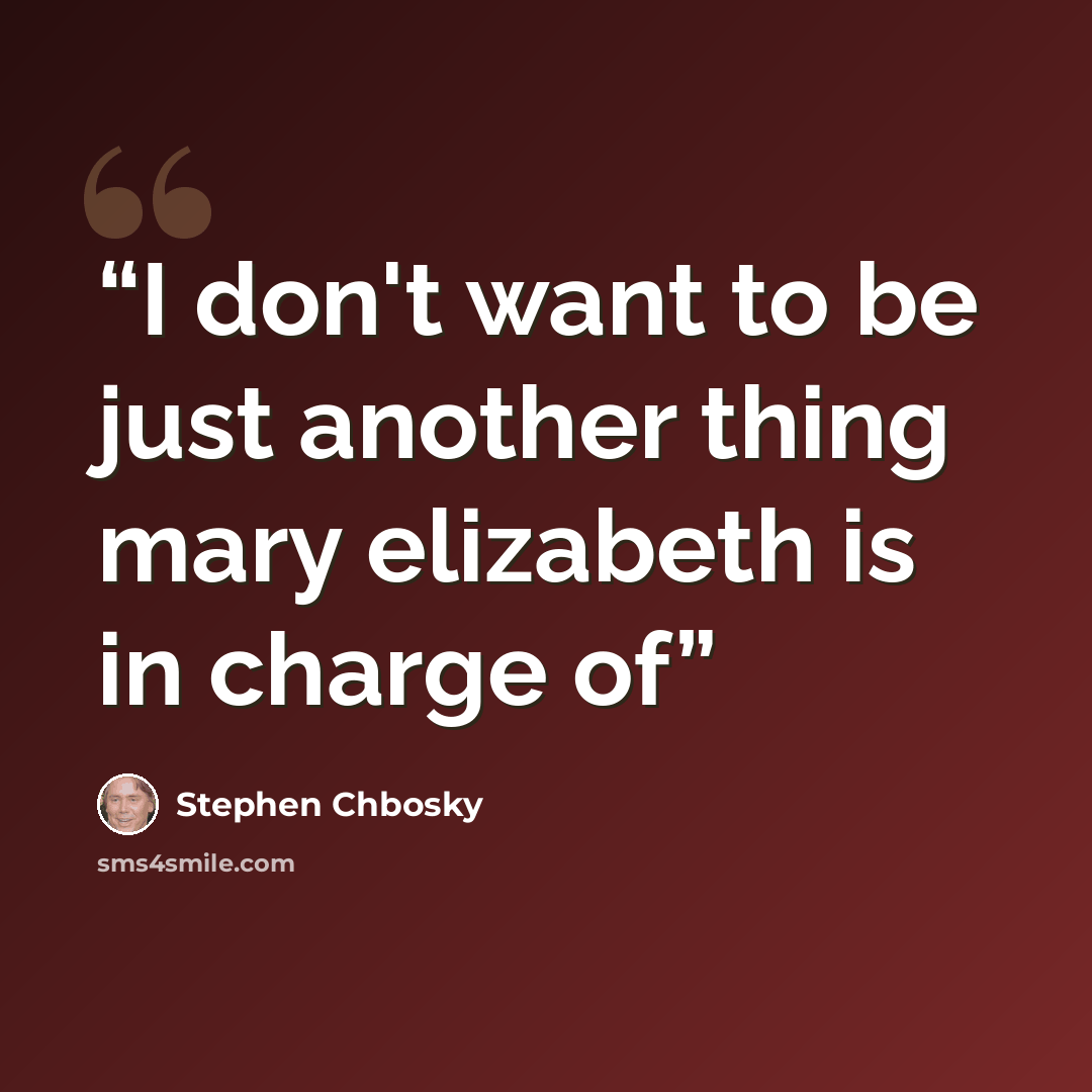 “I don't want to be just another thing mary elizabeth is in charge of” quote by Stephen Chbosky