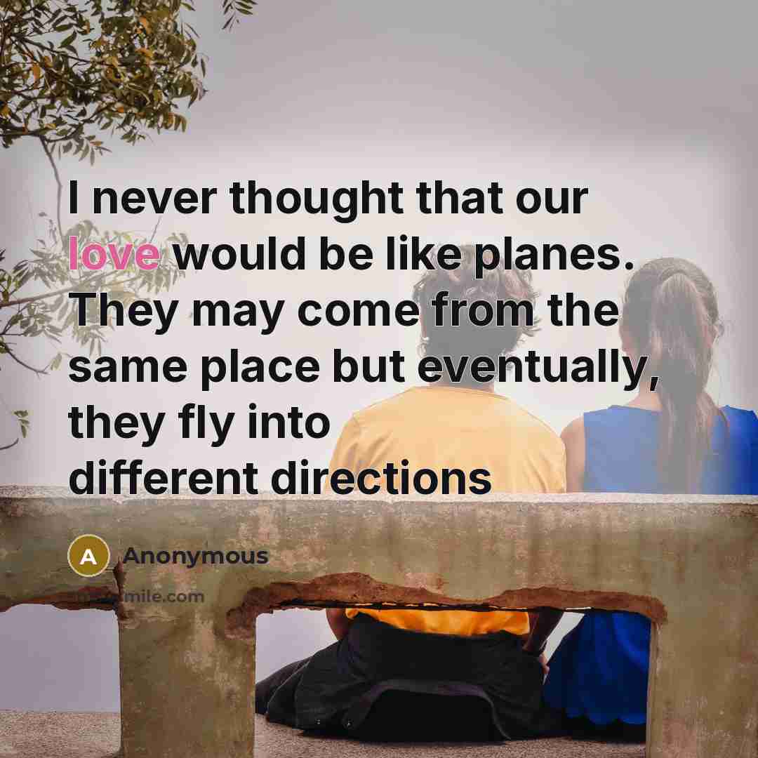 “I never thought that our love would be like planes. They may come from the same place but eventually, they fly into different directions” quote by Anonymous