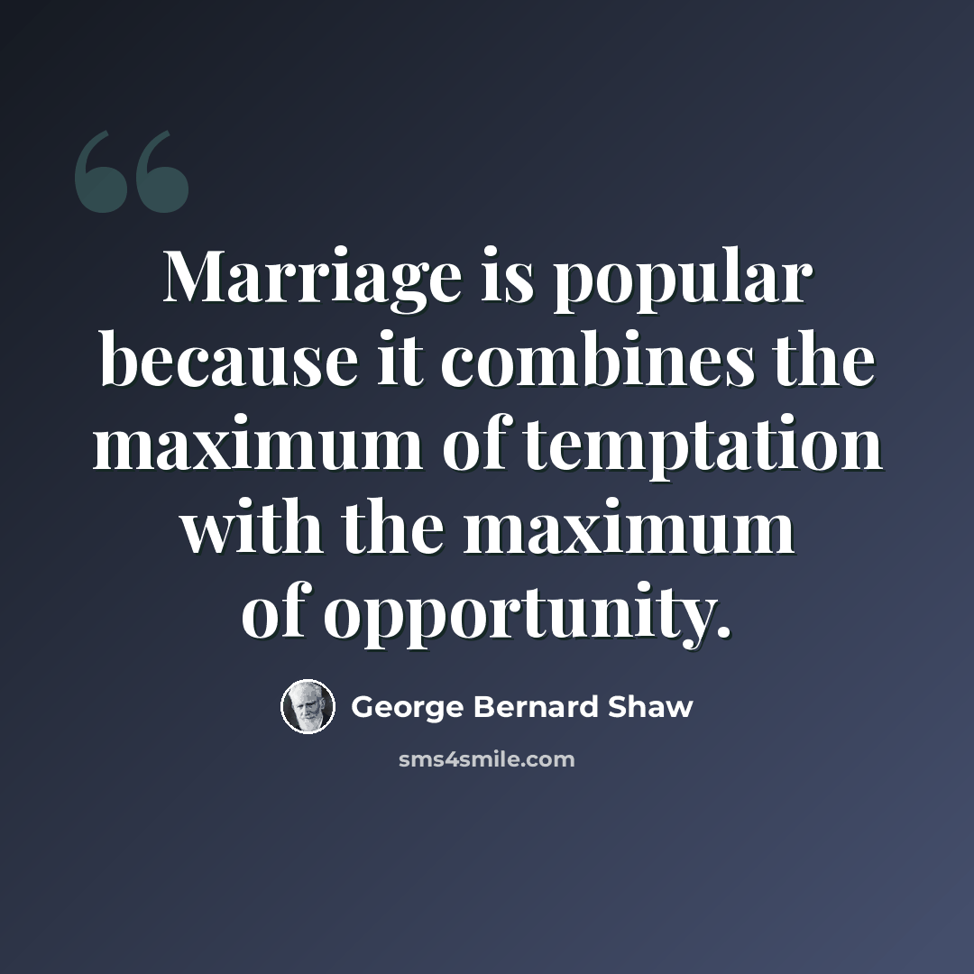 “Marriage is popular because it combines the maximum of temptation with the maximum of opportunity.” quote by George Bernard Shaw