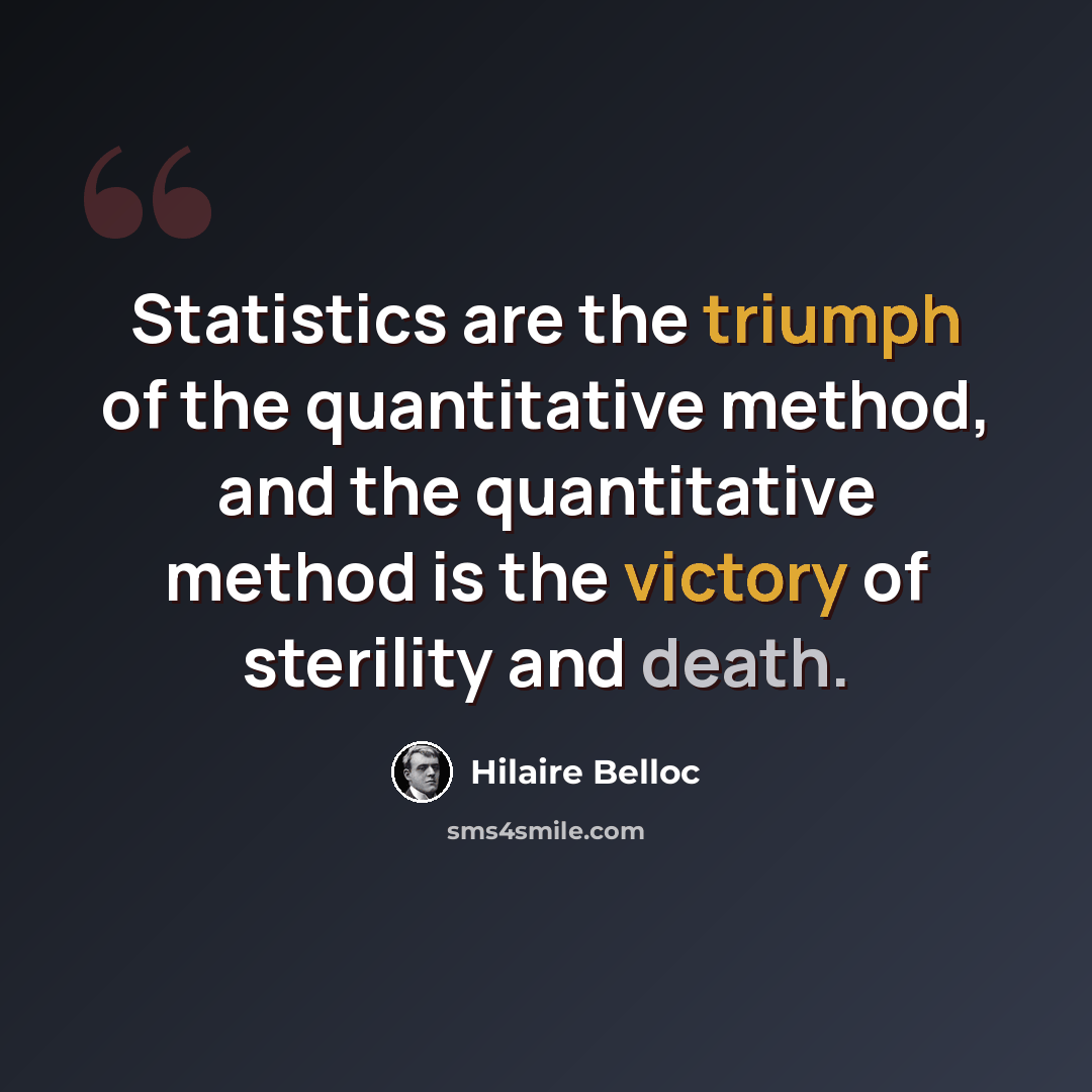 “Statistics are the triumph of the quantitative method, and the quantitative method is the victory of sterility and death.” quote by Hilaire Belloc