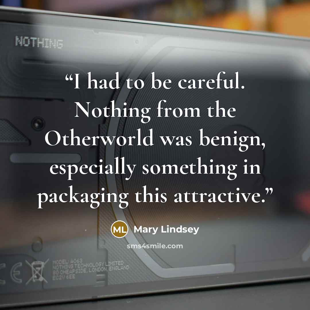 “I had to be careful. Nothing from the Otherworld was benign, especially something in packaging this attractive.” quote by Mary Lindsey