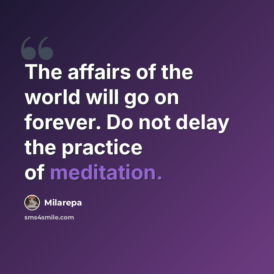 “The affairs of the world will go on forever. Do not delay the practice of meditation.” quote by Milarepa